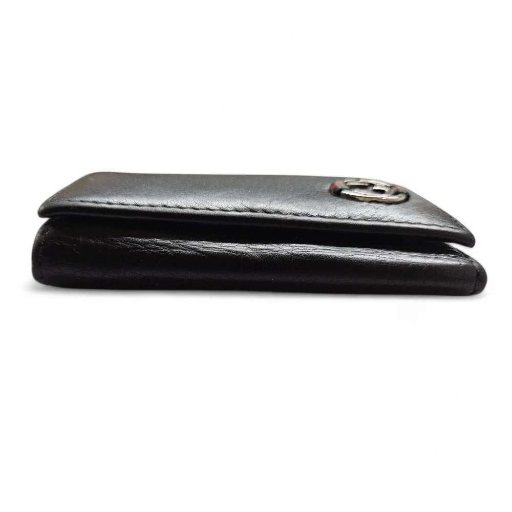 Gucci GG Marmont Black Leather Card And Key Holder Wallet In Black And Silver